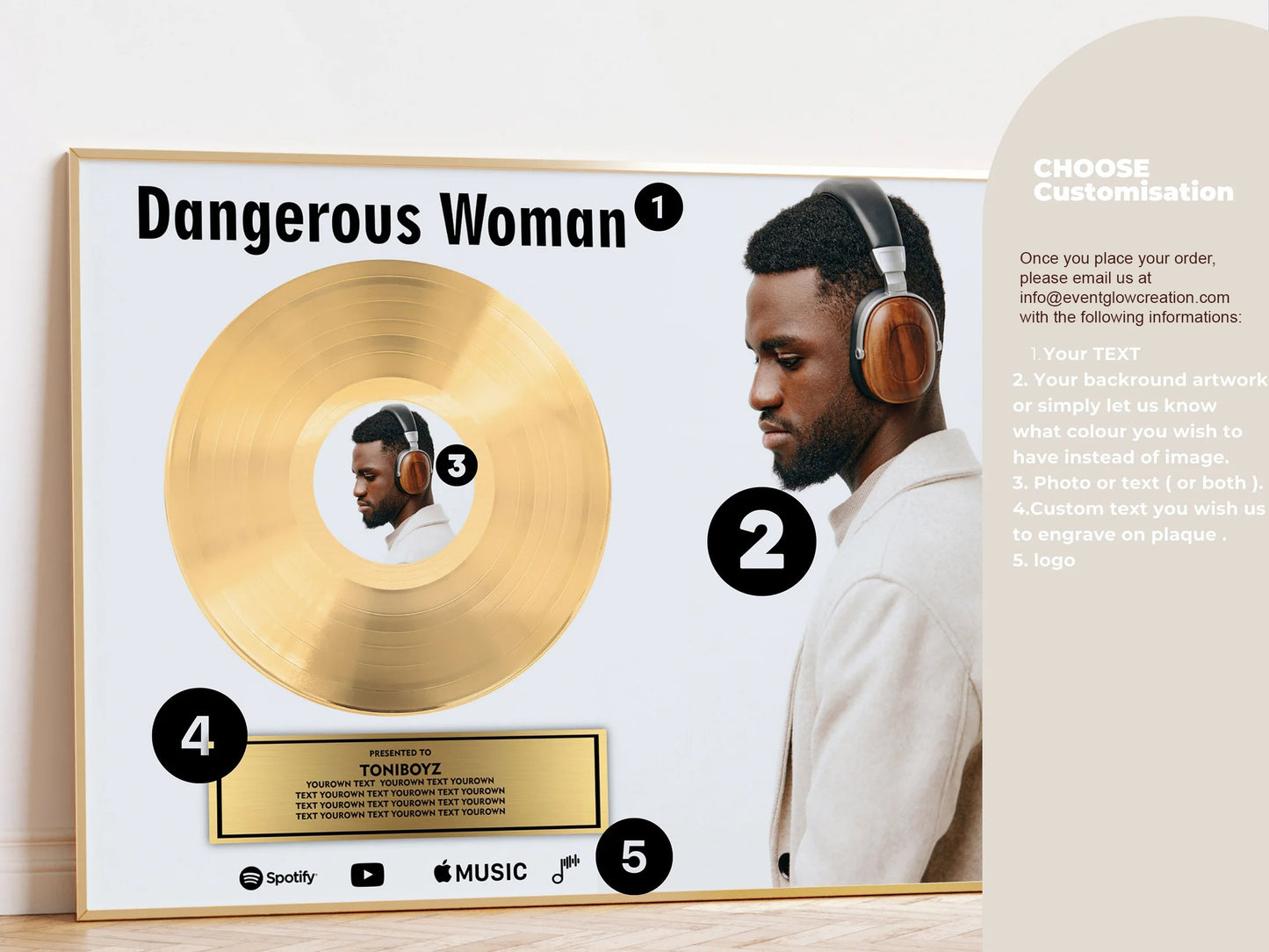 Custom Engraved Plaque for Singer | Christmas Gift | Personalized Music Plaque | Frame Award | Vinyl Record Award | Music Plaque Custom