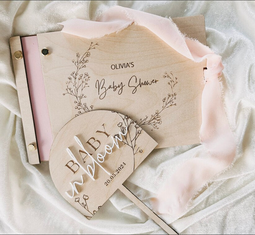 Personalised Baby Shower Guest Book, Guest Book, Keepsake for Mummy to be, Baby Shower Supplies, pink blush , baby blue