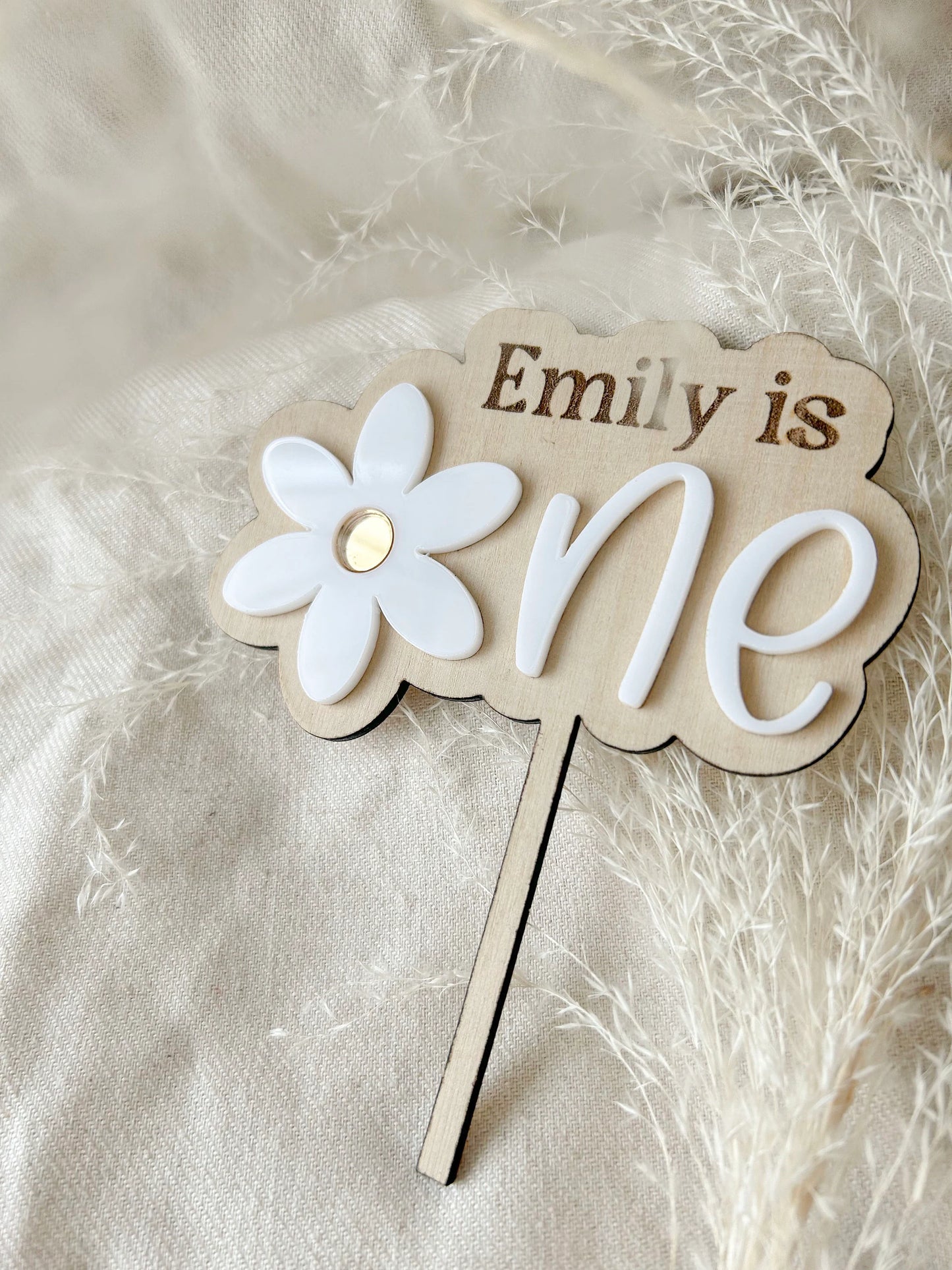 Acrylic Daisy 3D Cake Topper | Daisy Birthday Party Decor, Double Layered, Custom Personalized Name, Boho Retro Flower Groovy 1st Birthday