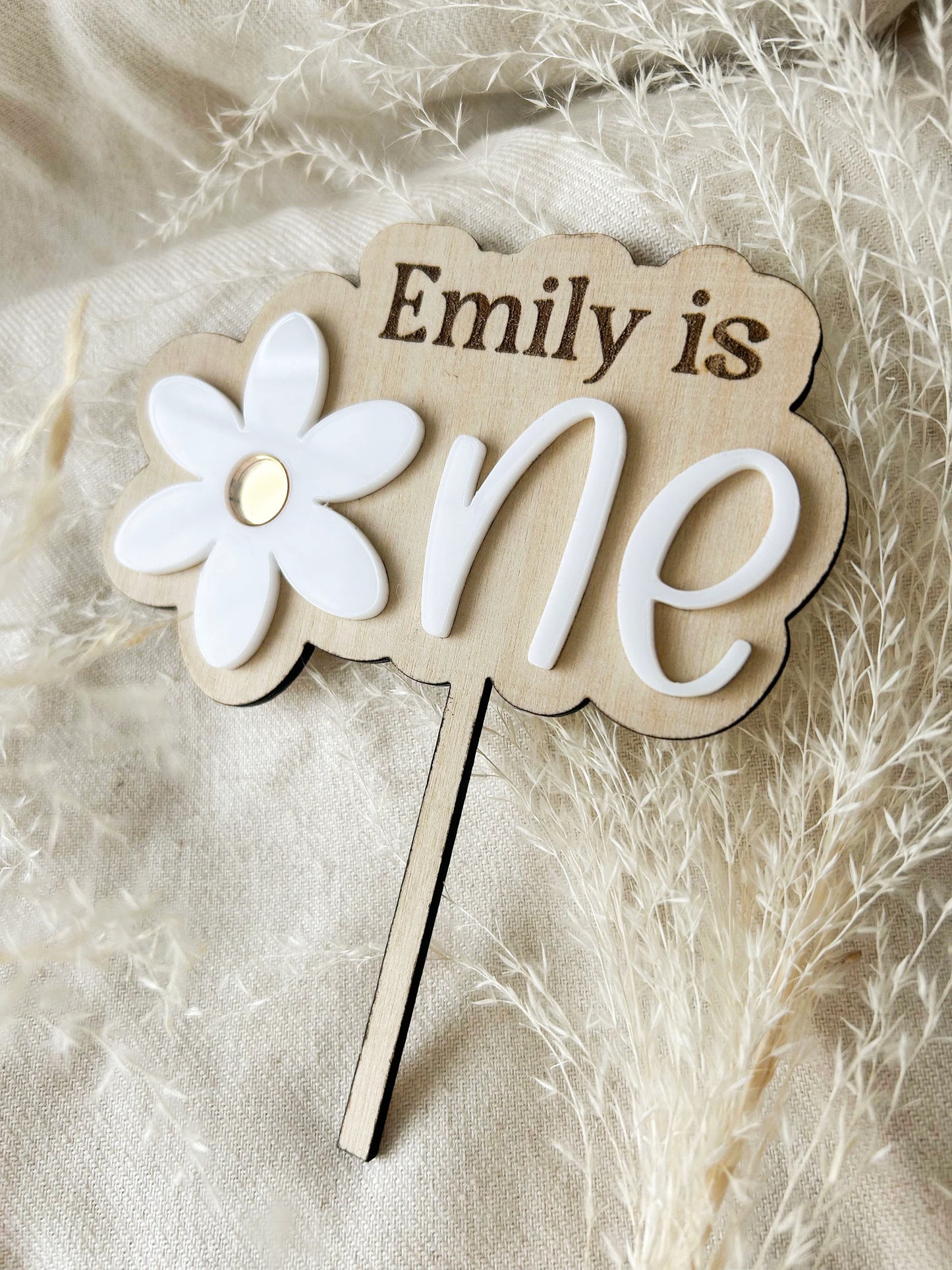 Acrylic Daisy 3D Cake Topper | Daisy Birthday Party Decor, Double Layered, Custom Personalized Name, Boho Retro Flower Groovy 1st Birthday