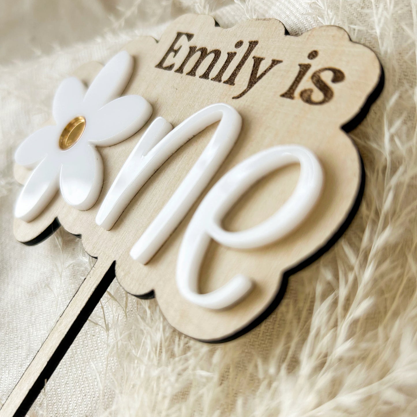 Acrylic Daisy 3D Cake Topper | Daisy Birthday Party Decor, Double Layered, Custom Personalized Name, Boho Retro Flower Groovy 1st Birthday
