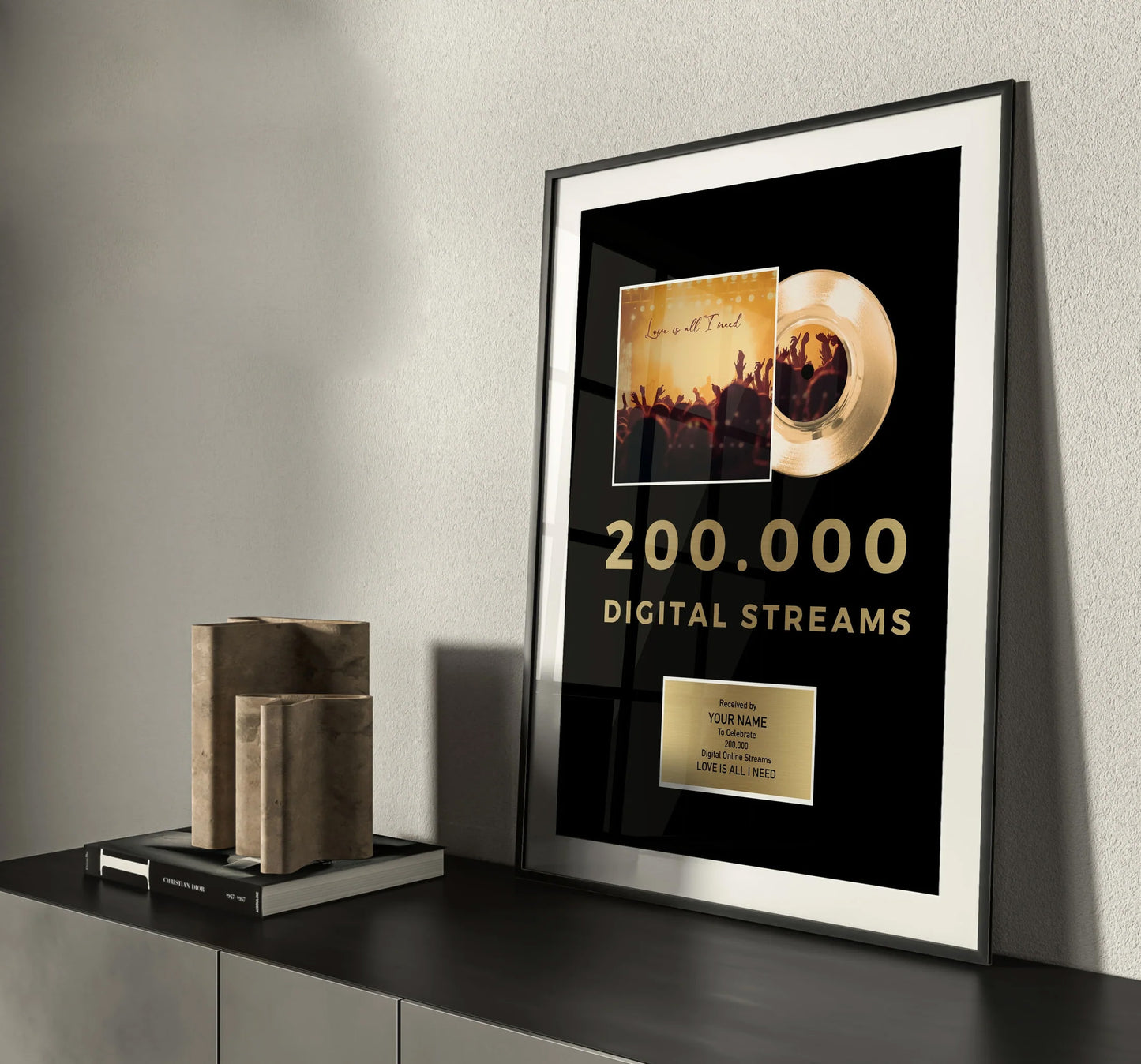 Custom Award Plaque , streaming Goal Gift , Gold Vinyl Recognition Award , Award for Musicians, Singers, Artists, Producers