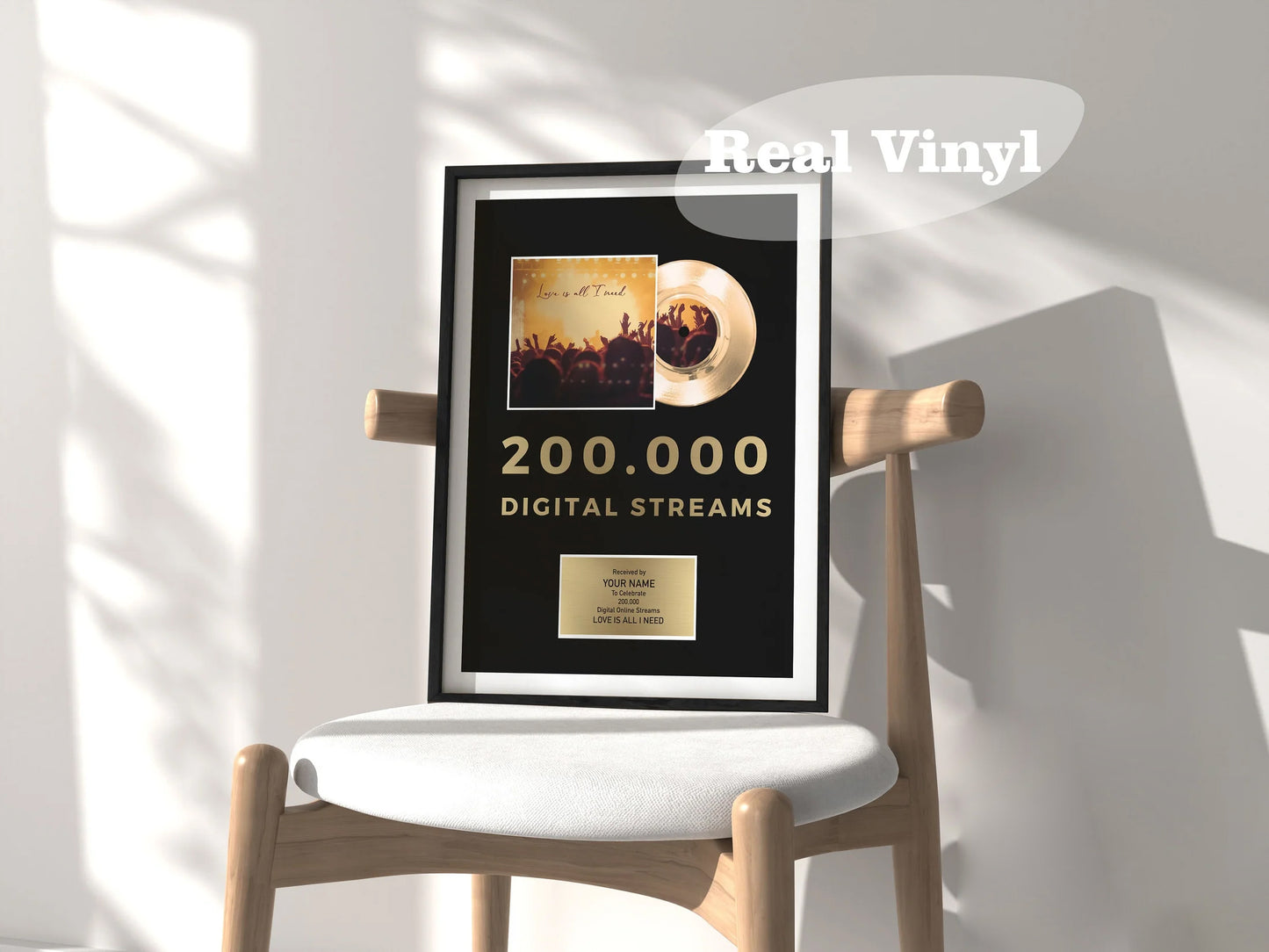 Custom Award Plaque , streaming Goal Gift , Gold Vinyl Recognition Award , Award for Musicians, Singers, Artists, Producers