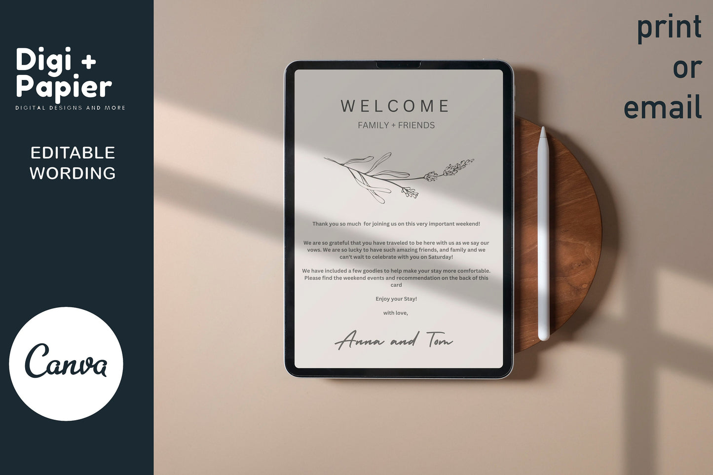 Wedding Welcome Bag Note & Timeline, Wedding Weekend Timeline Printable, Wedding Order of Events Template, Minimalist, Wedding Schedule