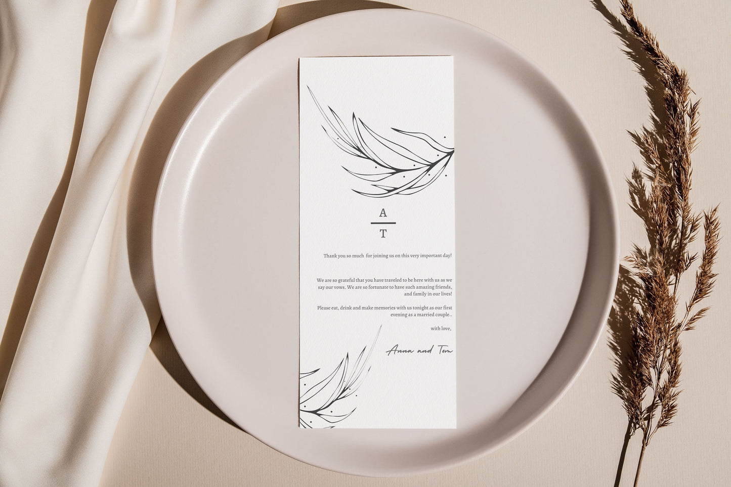 Minimalist Thank You Place Card, Thank You Napkin Note, Printable Thank You, Place Setting Thank You, Editable, Wedding Table, long Ceremony