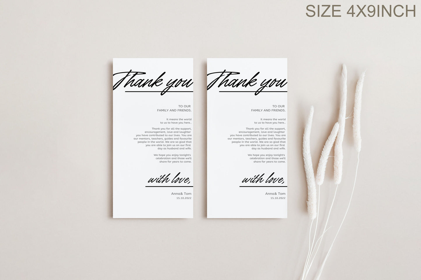 Minimalist Wedding Table Thank You Template, Thank You Napkin Note, Printable Thank You, Place Setting Thank You, Editable Instant Download
