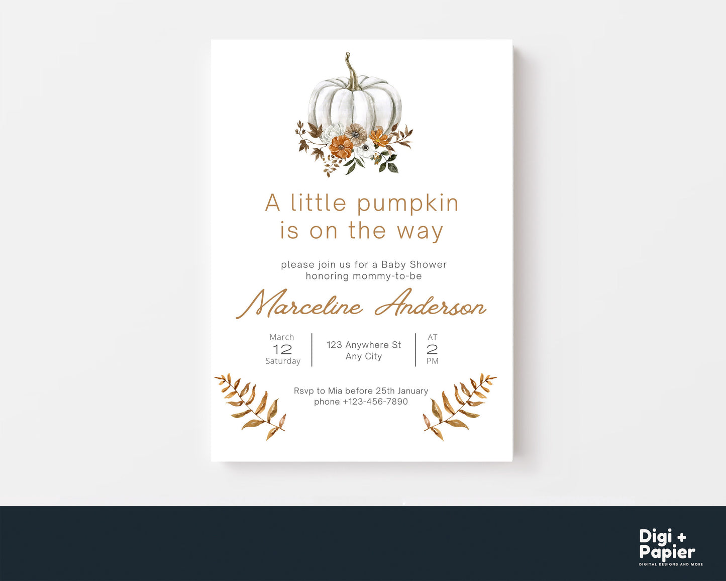 Editable Fall Pumpkin Baby Shower Invitation A Little Pumpkin On the Way Baby Shower Invite Template Instant Download Floral Invitation