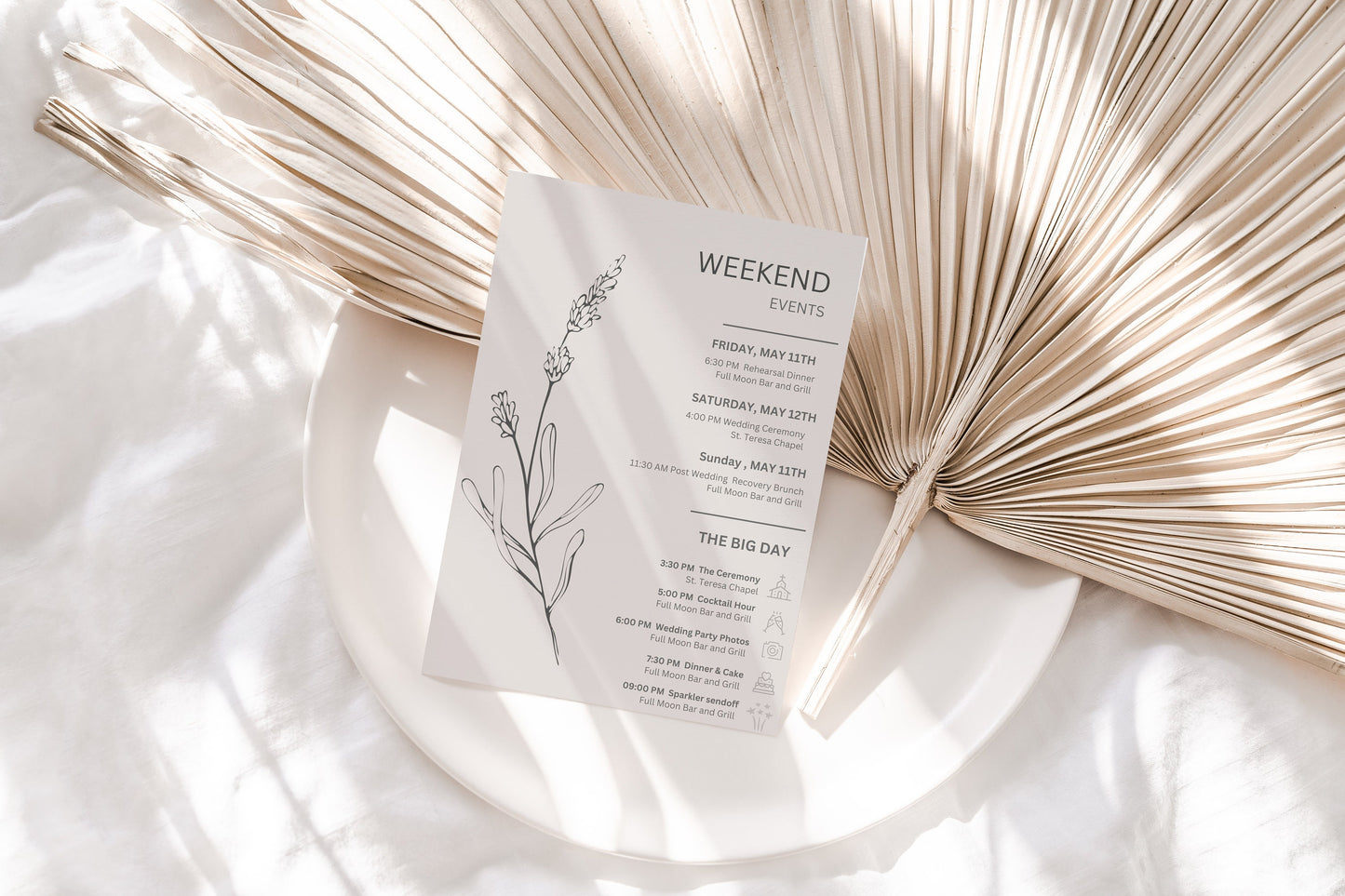 Wedding Welcome Bag Note & Timeline, Wedding Weekend Timeline Printable, Wedding Order of Events Template, Minimalist, Wedding Schedule