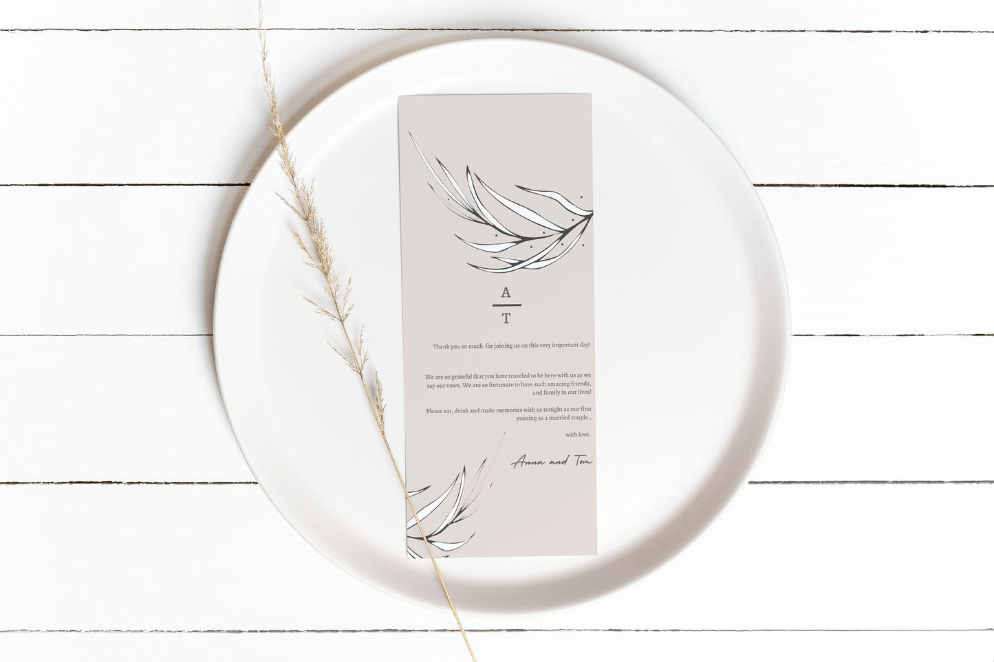 Minimalist Thank You Place Card, Thank You Napkin Note, Printable Thank You, Place Setting Thank You, Editable, Wedding Table, long Ceremony