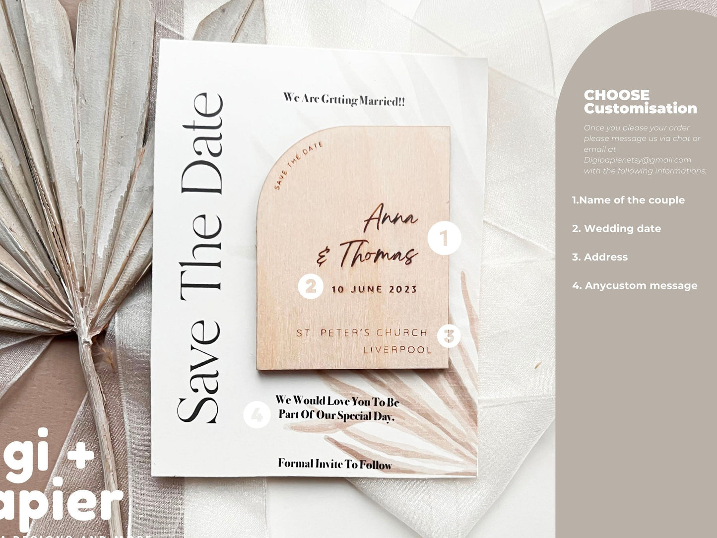 Boho Wedding Invitation , Luxury wedding save the date cards , Wooden save the date , wedding magnet , rustic wedding, Fridge Magnets love