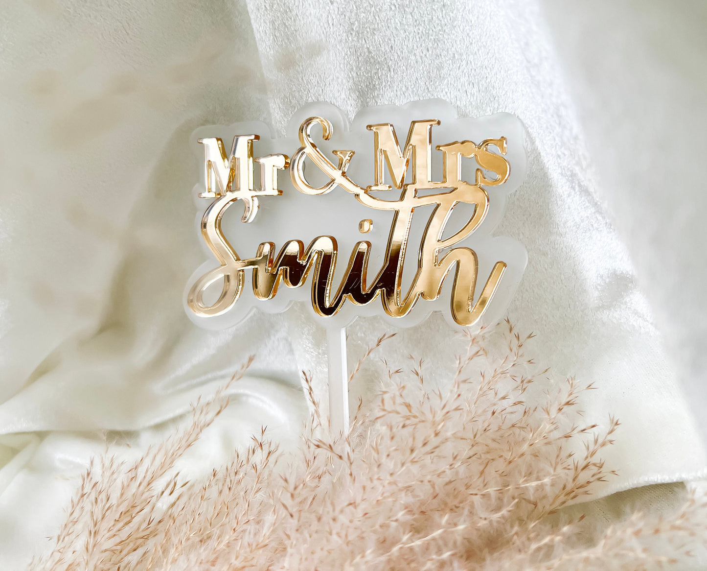 Personalised Wedding Cake Topper Mr & Mrs, Any Name Metallic Gold,3D Wedding Cake Topper ,Double Layer Acrylic Cake Topper ,Perspex Topper