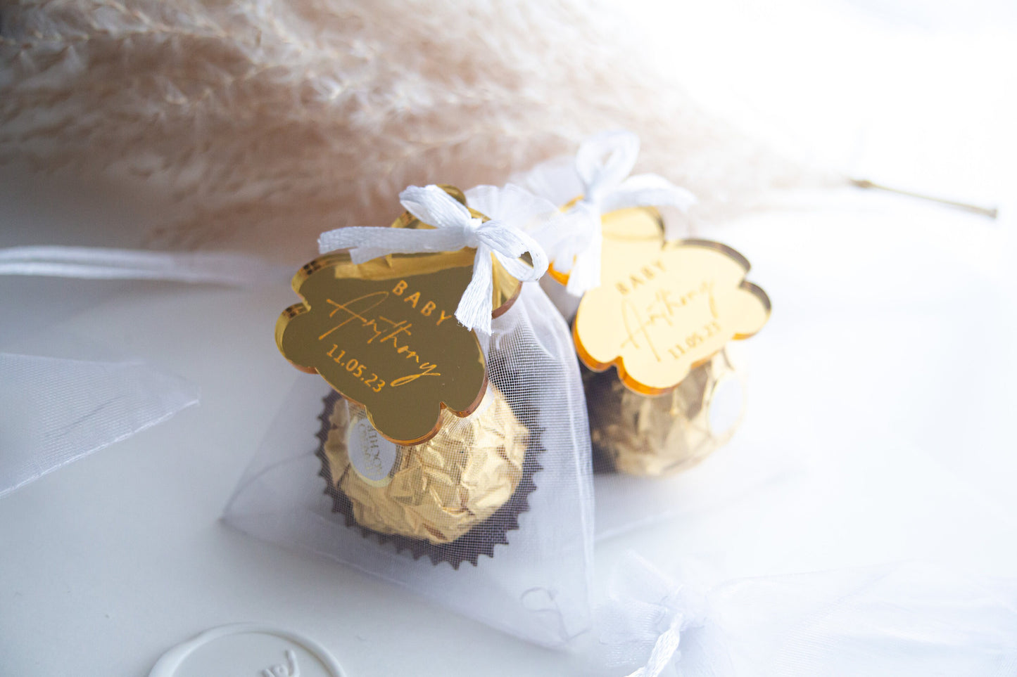 Baby Shower Tag | Teddy Bear Birthday | Keychain Mirror Tag | Teddy Bear Magnets | 24 X Personalised Baby Shower Stickers | Baby Name