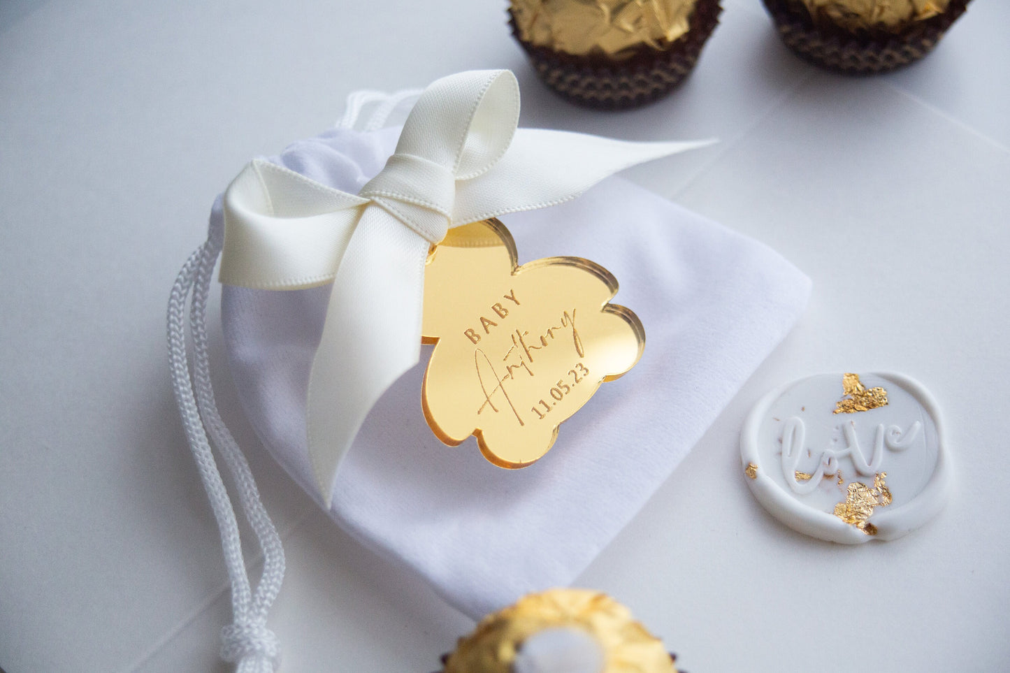 Baby Shower Tag | Teddy Bear Birthday | Keychain Mirror Tag | Teddy Bear Magnets | 24 X Personalised Baby Shower Stickers | Baby Name