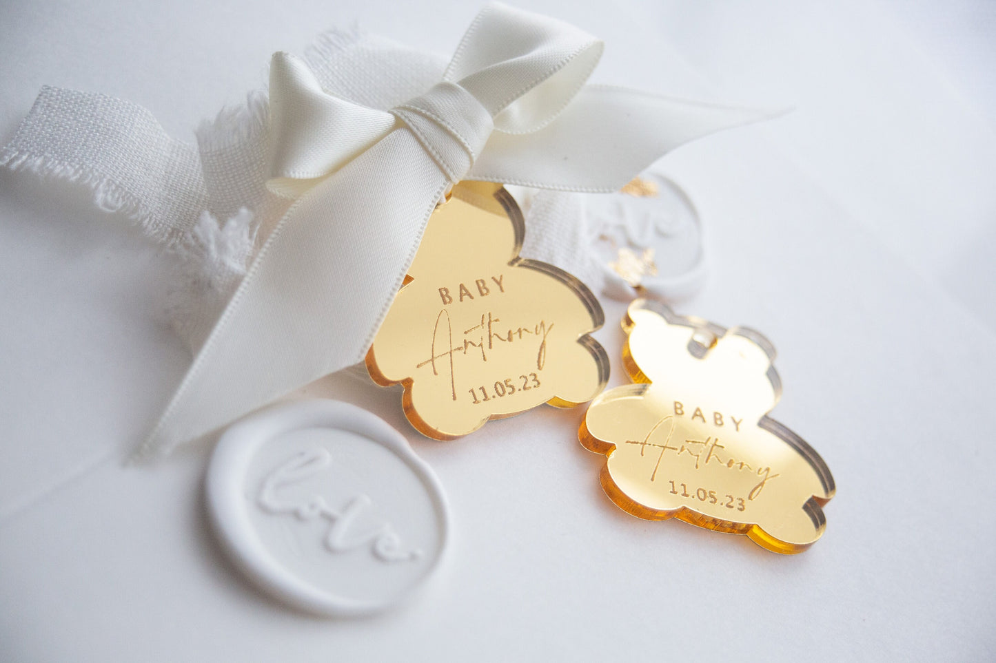 Baby Shower Tag | Teddy Bear Birthday | Keychain Mirror Tag | Teddy Bear Magnets | 24 X Personalised Baby Shower Stickers | Baby Name