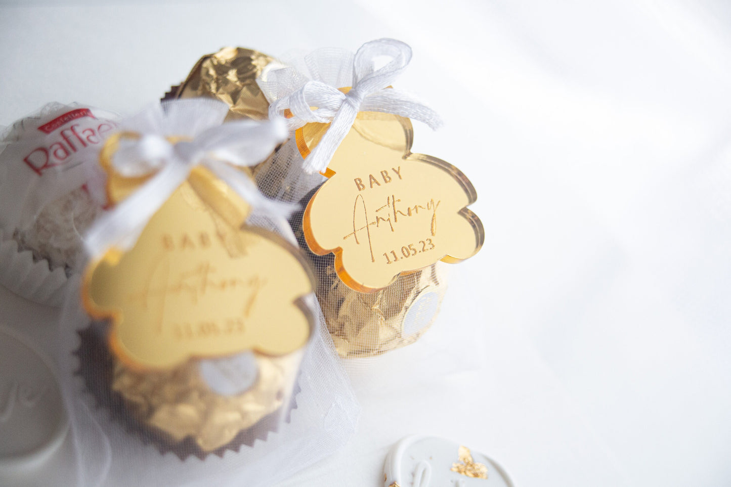 Baby Shower Tag | Teddy Bear Birthday | Keychain Mirror Tag | Teddy Bear Magnets | 24 X Personalised Baby Shower Stickers | Baby Name
