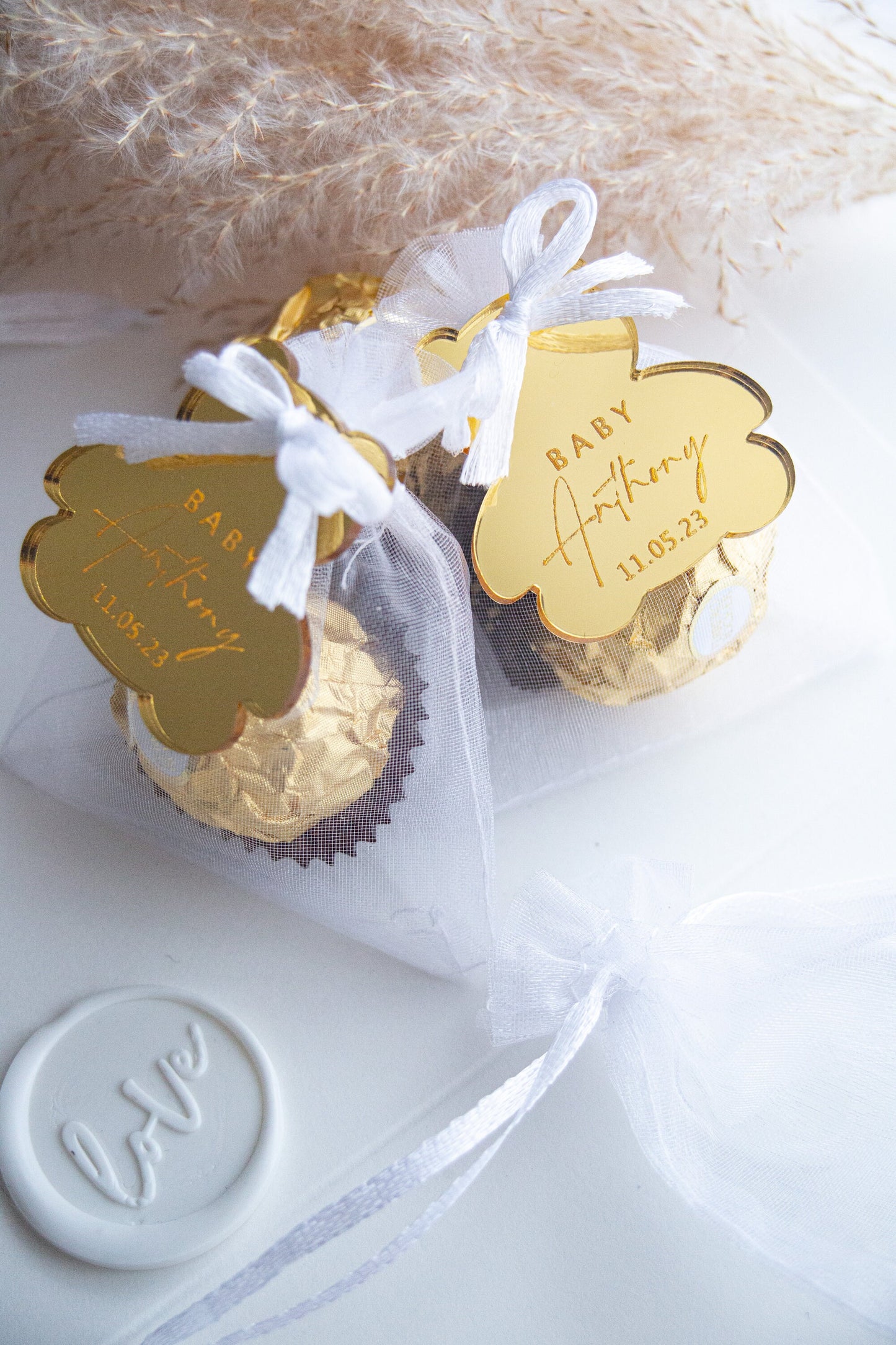 Baby Shower Tag | Teddy Bear Birthday | Keychain Mirror Tag | Teddy Bear Magnets | 24 X Personalised Baby Shower Stickers | Baby Name