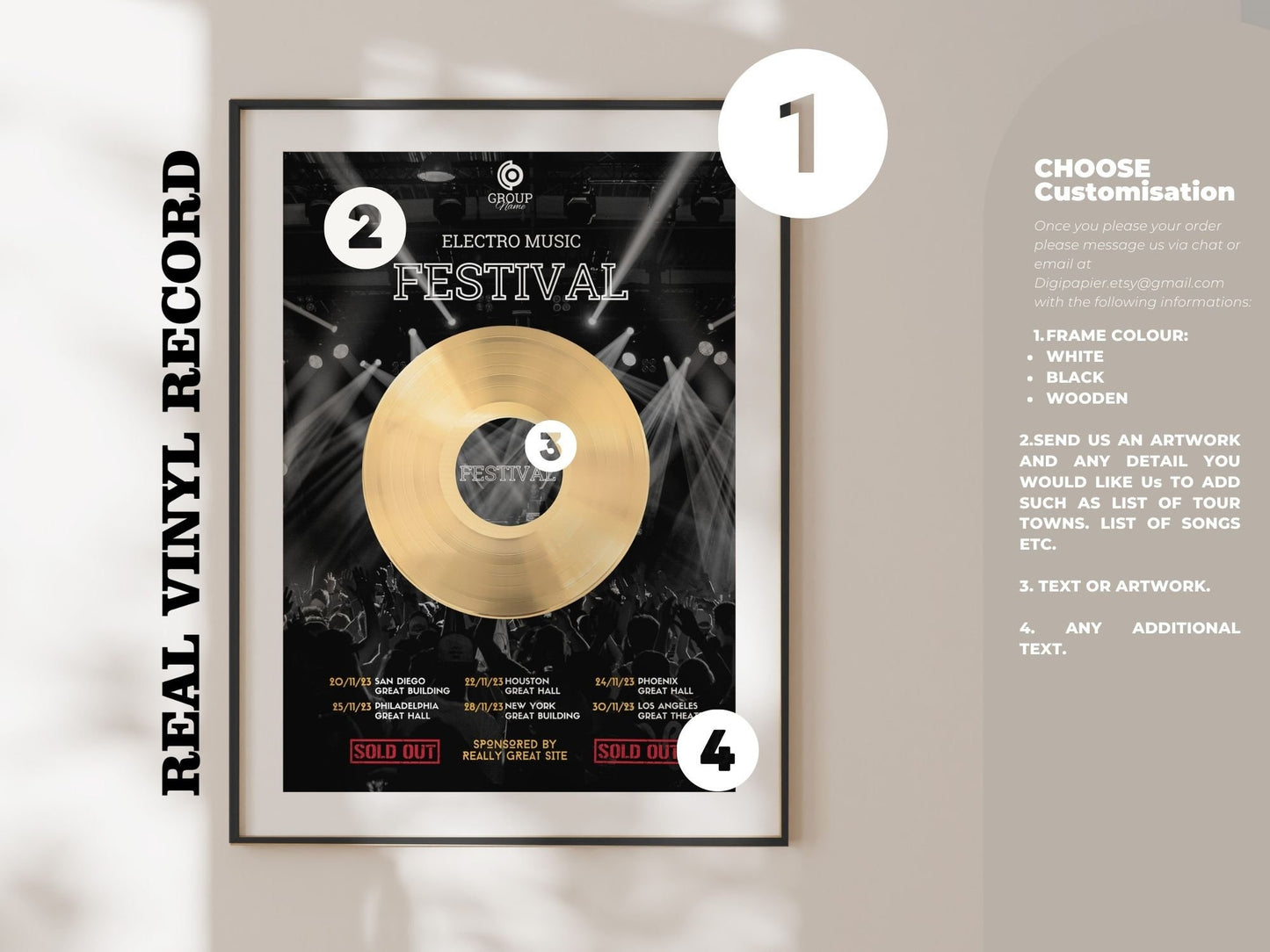 Custom Gold Vinyl Frame | Touring Award | Large Event Award | Engraved Award | Company Award| Event Memorial | Succes Award | Manger Gift