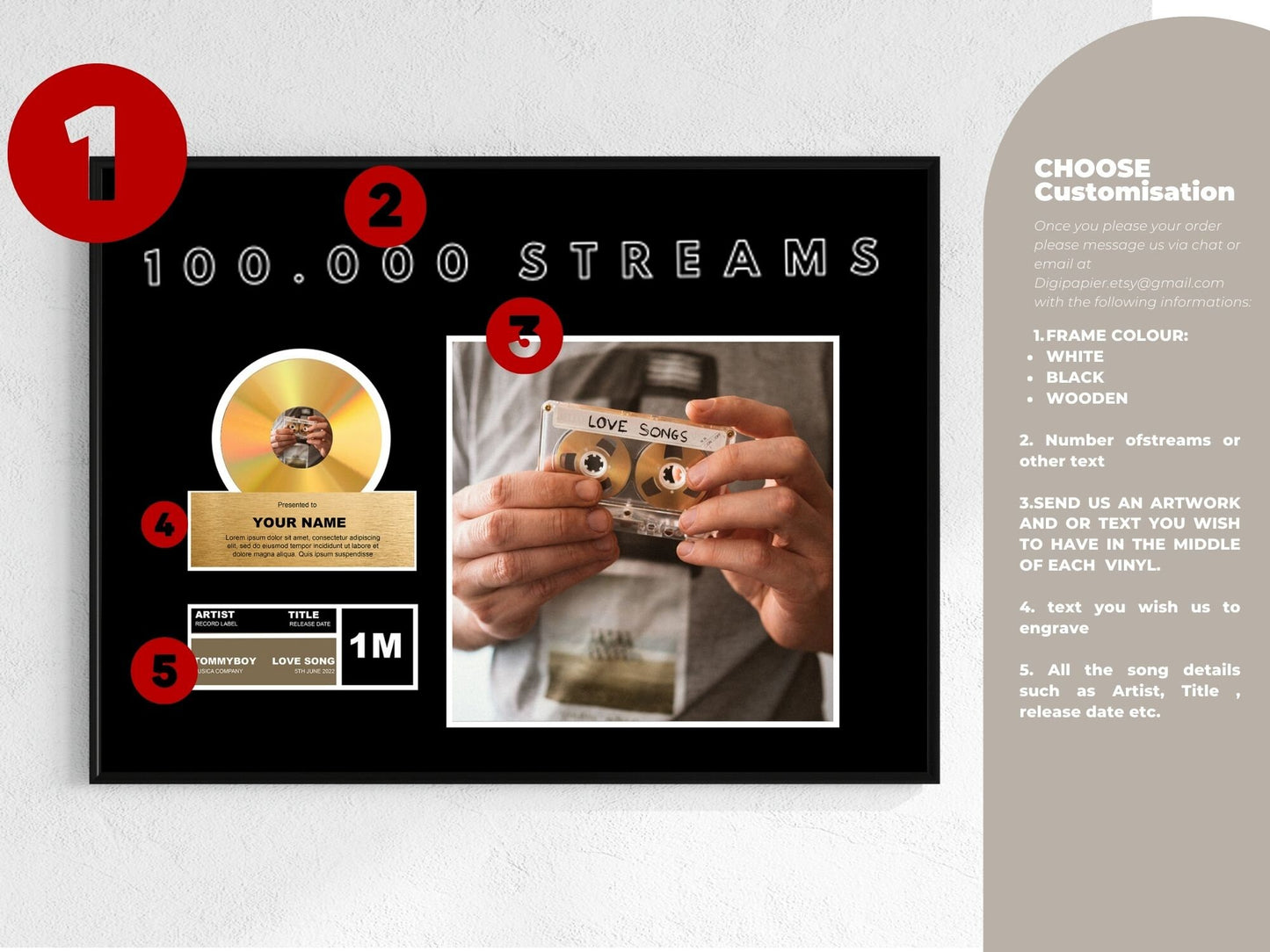 Custom Plaque | Best Artist Award | Manger Gift | Digital Streams - Gift For Musicians | Framed Award Print | Large Event Award | Gold Vinyl