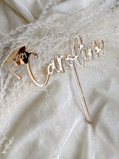 Custom name Graduation Topper |Custom Personalized Gold Acrylic 2024 Graduation Cake Topper | Class of 2024