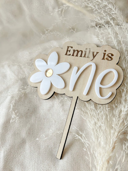 Acrylic Daisy 3D Cake Topper | Daisy Birthday Party Decor, Double Layered, Custom Personalized Name, Boho Retro Flower Groovy 1st Birthday