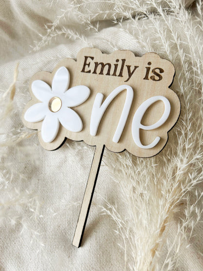 Acrylic Daisy 3D Cake Topper | Daisy Birthday Party Decor, Double Layered, Custom Personalized Name, Boho Retro Flower Groovy 1st Birthday