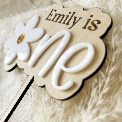 Acrylic Daisy 3D Cake Topper | Daisy Birthday Party Decor, Double Layered, Custom Personalized Name, Boho Retro Flower Groovy 1st Birthday