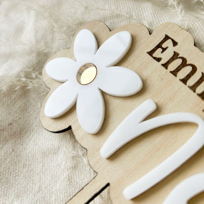 Acrylic Daisy 3D Cake Topper | Daisy Birthday Party Decor, Double Layered, Custom Personalized Name, Boho Retro Flower Groovy 1st Birthday
