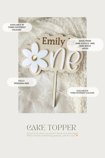 Acrylic Daisy 3D Cake Topper | Daisy Birthday Party Decor, Double Layered, Custom Personalized Name, Boho Retro Flower Groovy 1st Birthday