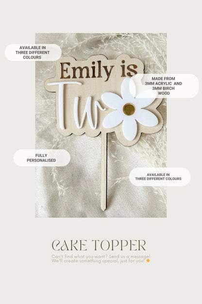 Acrylic Daisy 3D Cake Topper | Daisy Birthday Party Decor, Double Layered, Custom Personalized Name, Boho Retro Flower Groovy 1st Birthday