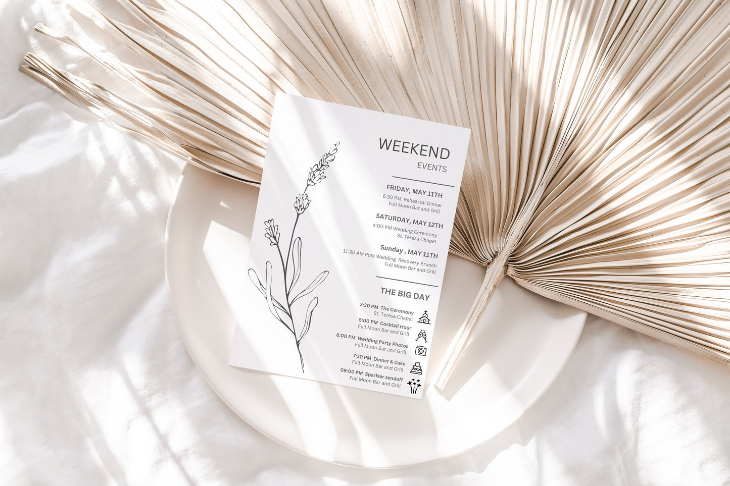 Modern Wedding Schedule  Wedding Welcome Bag Note & Timeline, Wedding Weekend Timeline, Wedding Order of Events Template, Minimalist