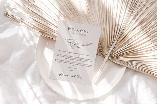 Wedding Welcome Bag Note & Timeline, Wedding Weekend Timeline Printable, Wedding Order of Events Template, Minimalist, Wedding Schedule