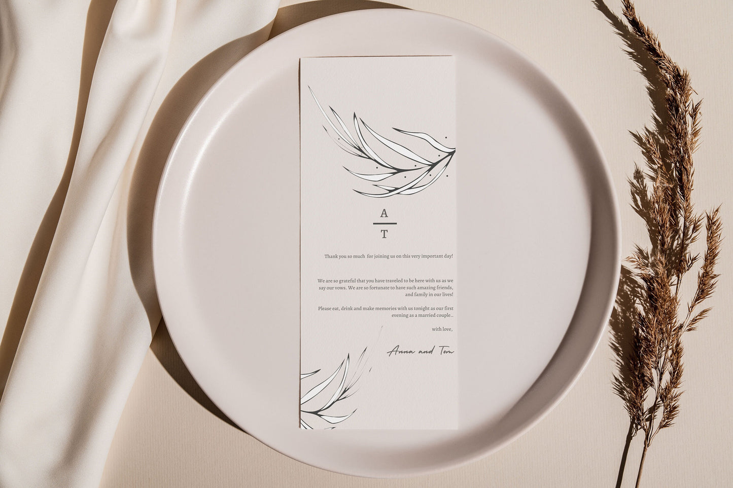 Minimalist Thank You Place Card, Thank You Napkin Note, Printable Thank You, Place Setting Thank You, Editable, Wedding Table, long Ceremony