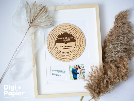 Vinyl Record Art Frame, Wooden Engraved Wall Art, Vinyl Engraved Gift, Personalised Record Gift , Custom Music Gift Unique , Song Lyrics