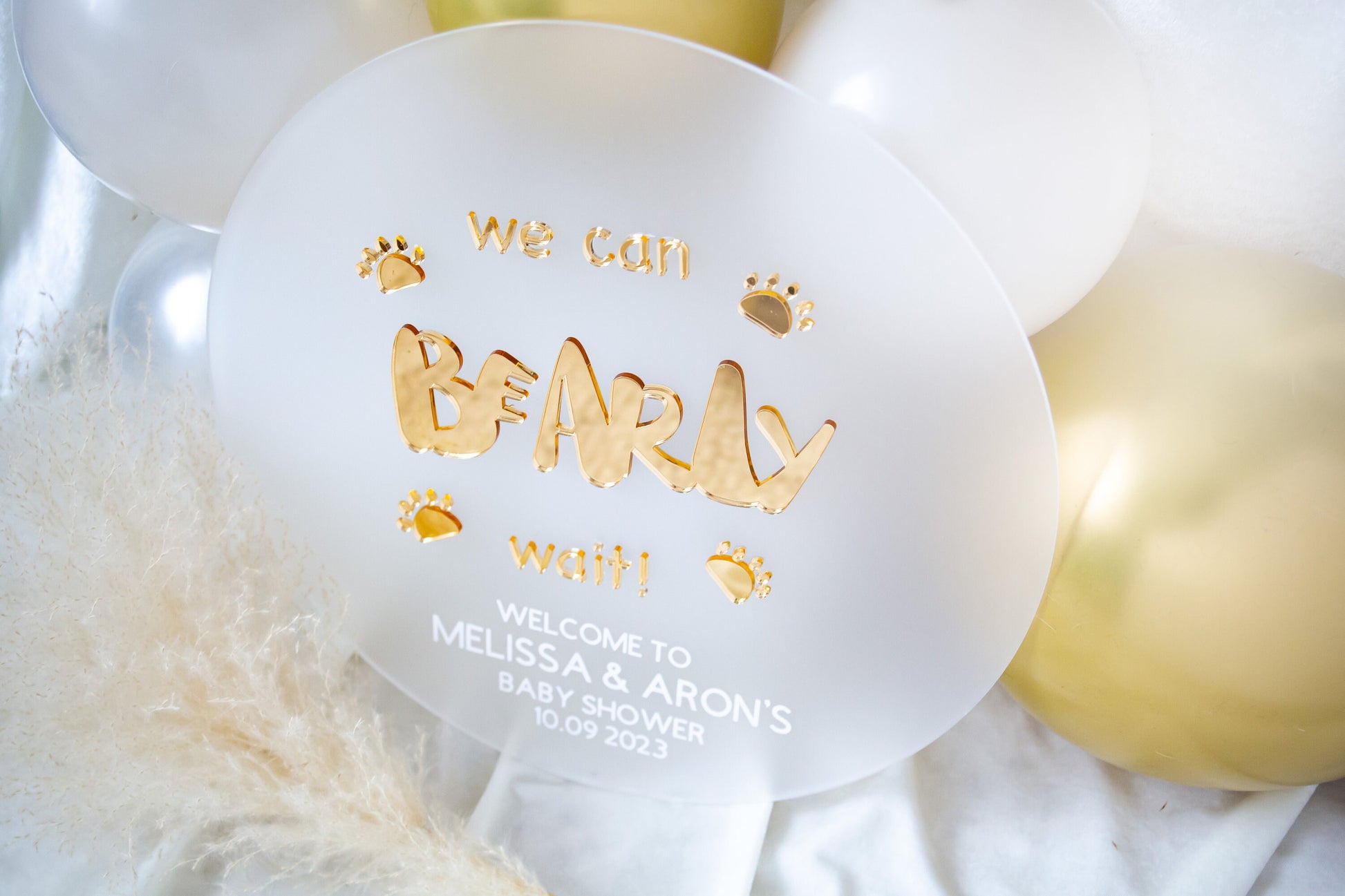 We Can Bearly Wait | Boy Shower Invitation | Bear Balloon Baby Shower Sign | Gender Neutral Baby Shower | Bear Theme Baby Shower | Acrylic