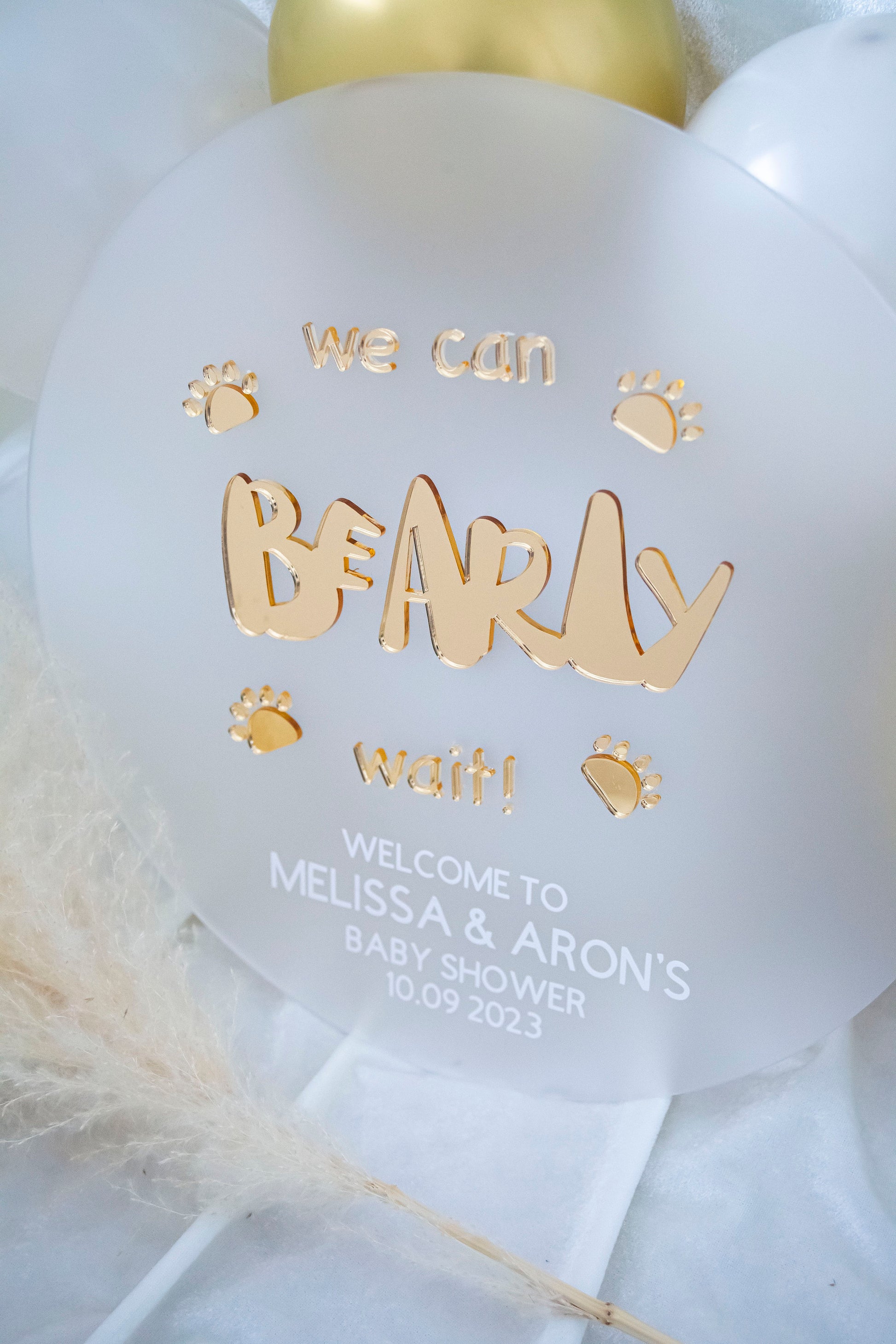 We Can Bearly Wait | Boy Shower Invitation | Bear Balloon Baby Shower Sign | Gender Neutral Baby Shower | Bear Theme Baby Shower | Acrylic