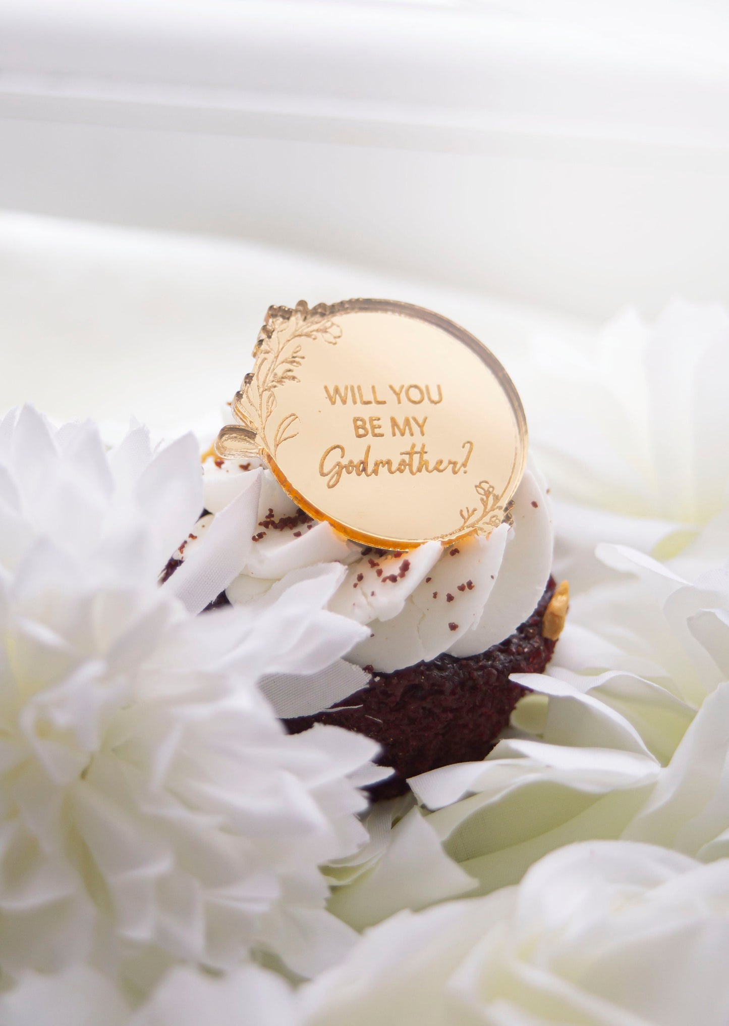 Gold Cupcake Disc | Godmother Proposal | Will You Be My Godmother | Godparent Proposal | Cake Topper | Cake Charm | Cake Accessories Kitchen