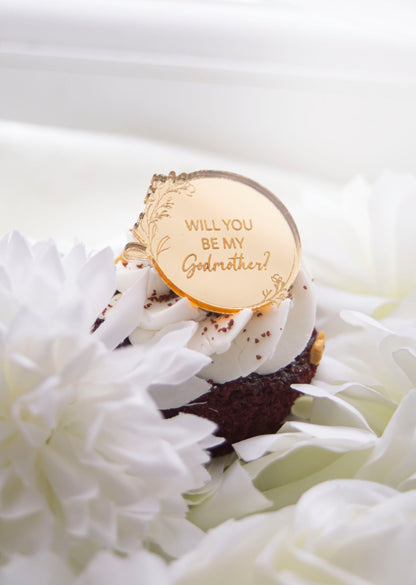 Gold Cupcake Disc | Godmother Proposal | Will You Be My Godmother | Godparent Proposal | Cake Topper | Cake Charm | Cake Accessories Kitchen