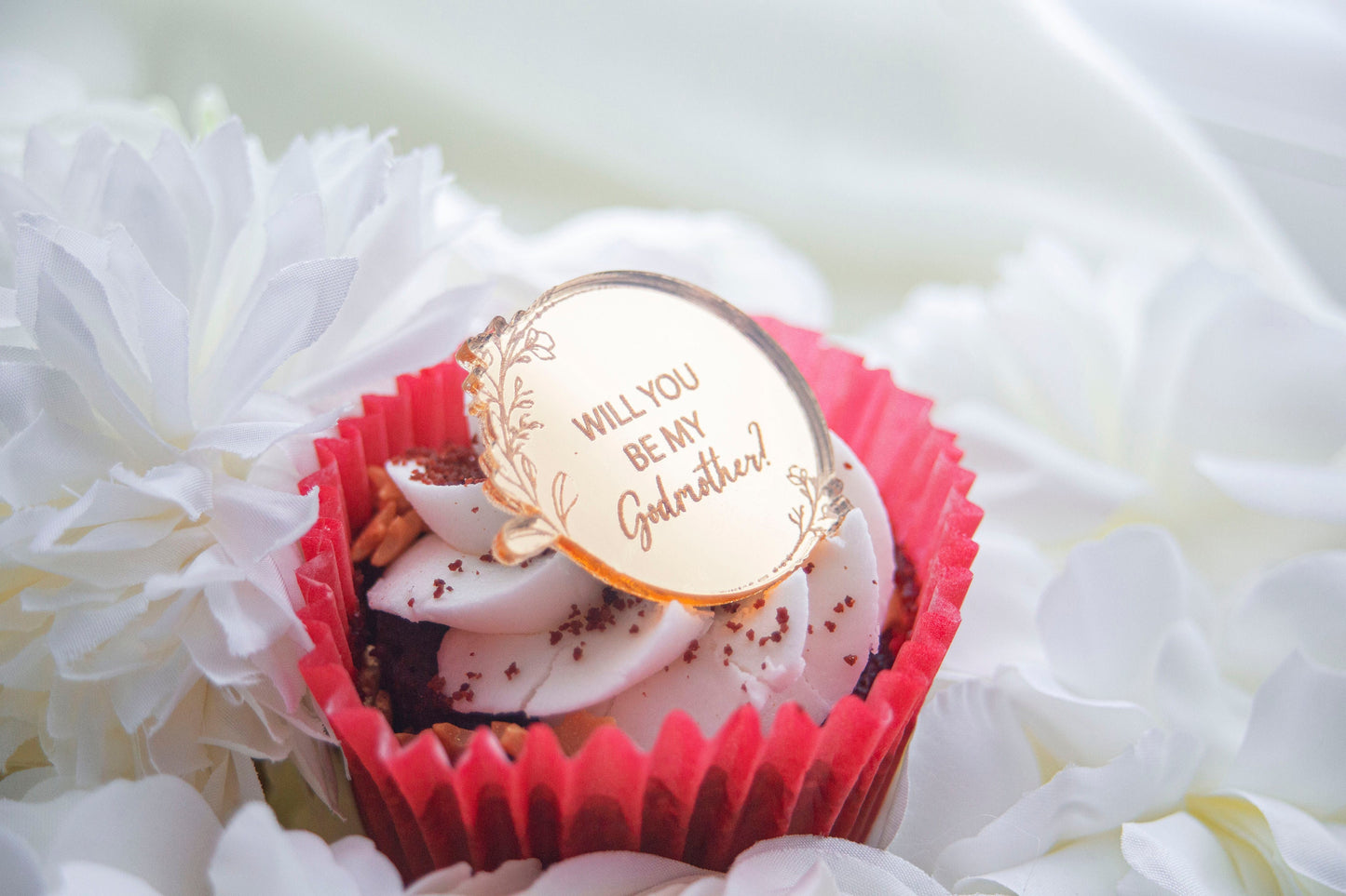 Gold Cupcake Disc | Godmother Proposal | Will You Be My Godmother | Godparent Proposal | Cake Topper | Cake Charm | Cake Accessories Kitchen