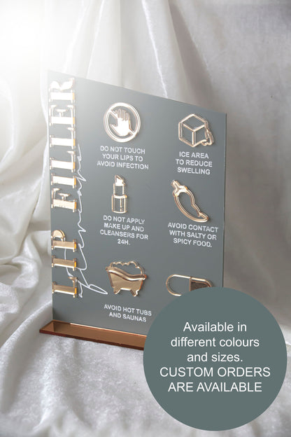 Aesthetic Beauty Aftercare Sign | Filler Injection Injectables Nurse | Salon Decor | Aesthetics Clinic | Lips Sign | Acrylic A3 Wall Sign