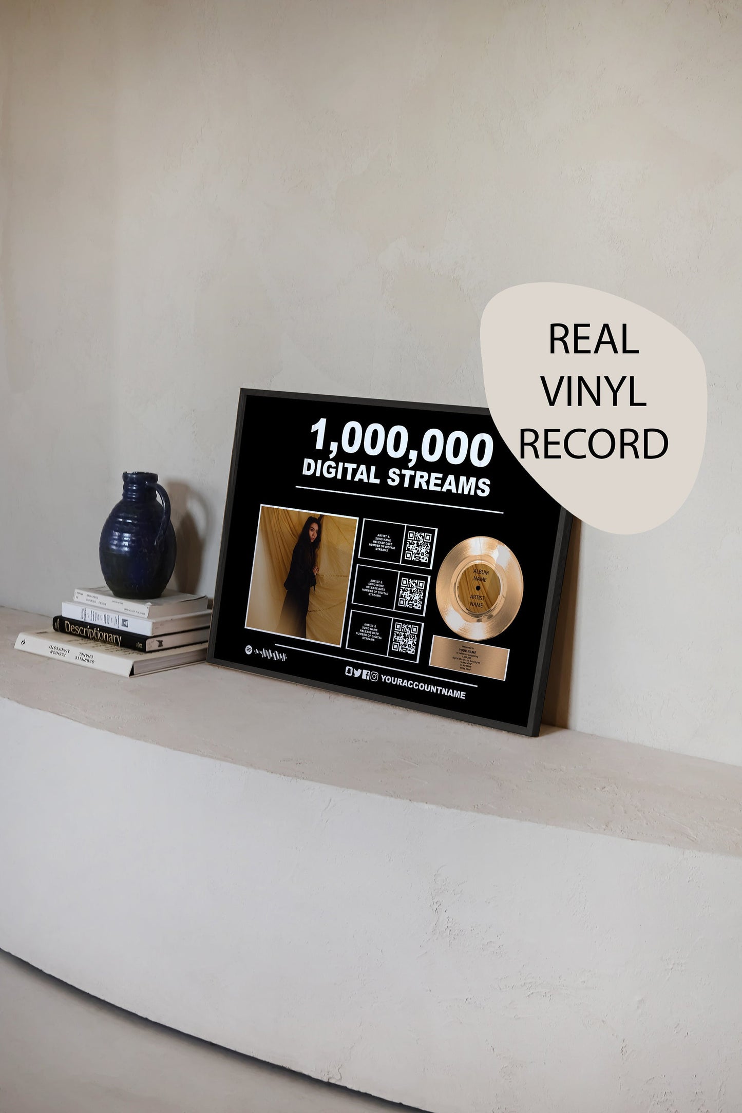 Personalised Award Trophy Award Plaque, Music Award, Album Cover Plaque, Framed Stream Award | Podcast Trophy | QR scannable music |PRODUCER