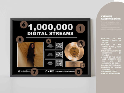 Personalised Award Trophy Award Plaque, Music Award, Album Cover Plaque, Framed Stream Award | Podcast Trophy | QR scannable music |PRODUCER