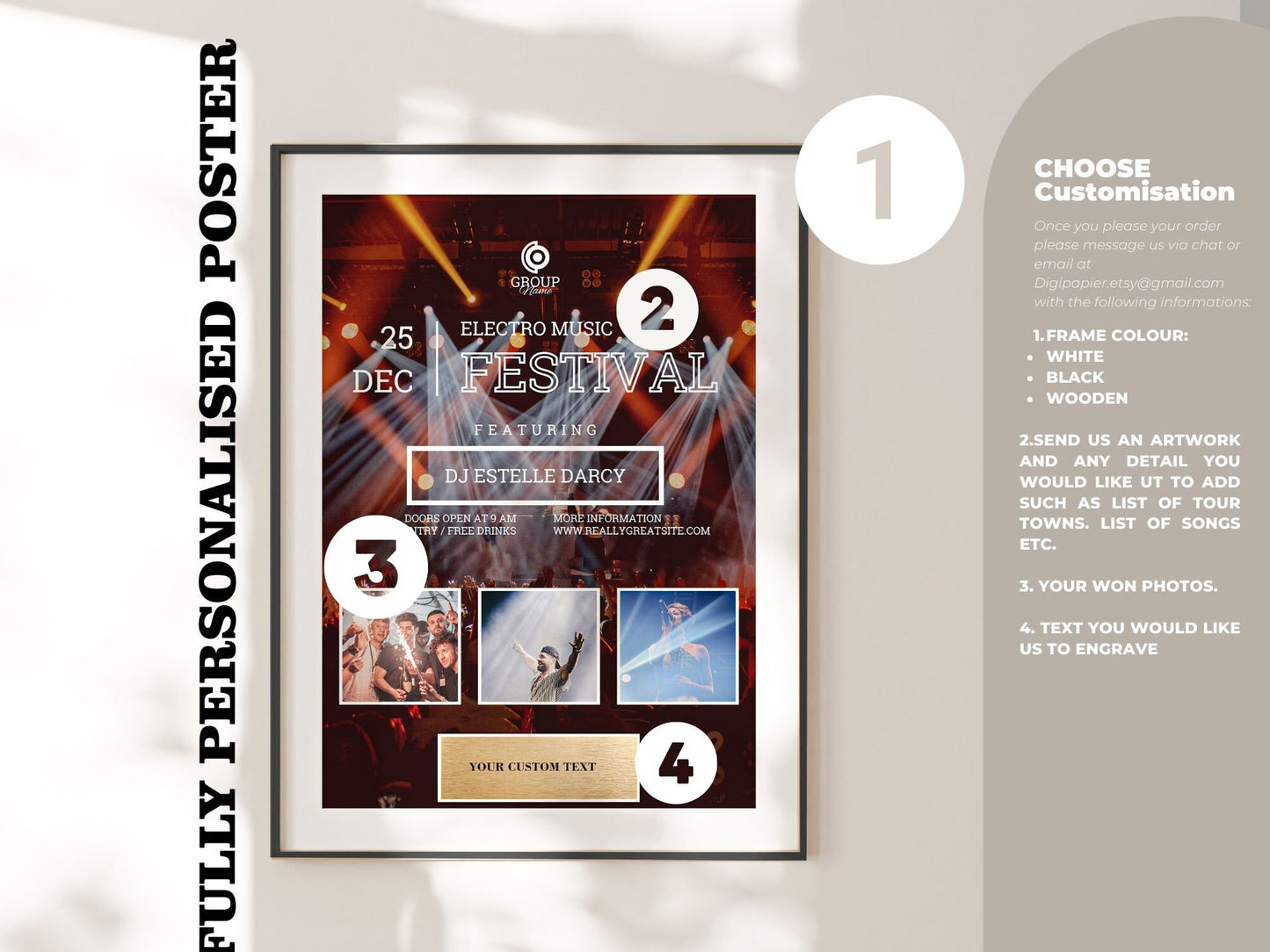 Touring Framed Award |  Custom Event Poster | Music Posters | Request your own album choice | Souvenir Ticket | Live Performance