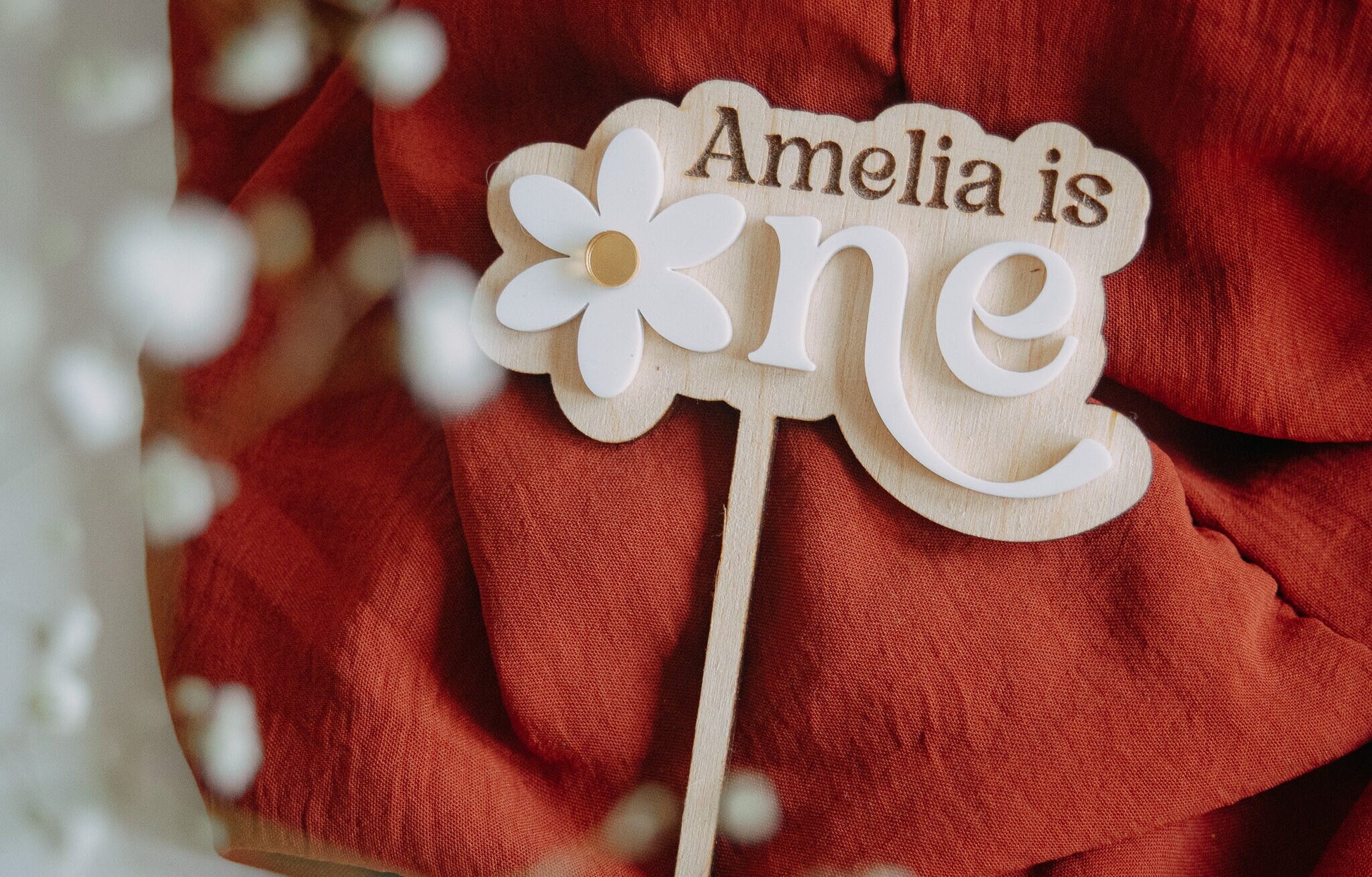 3D Acrylic Daisy Custom Name Cake Topper | Boho First Birthday Party | Personalized Name, First Birthday, 1st birthday Double Layered topper