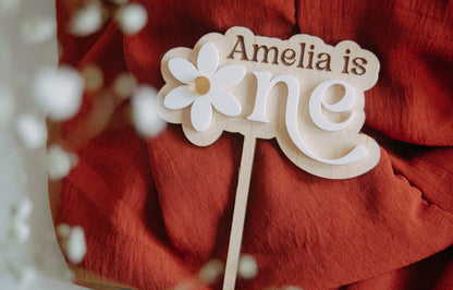 3D Acrylic Daisy Custom Name Cake Topper | Boho First Birthday Party | Personalized Name, First Birthday, 1st birthday Double Layered topper
