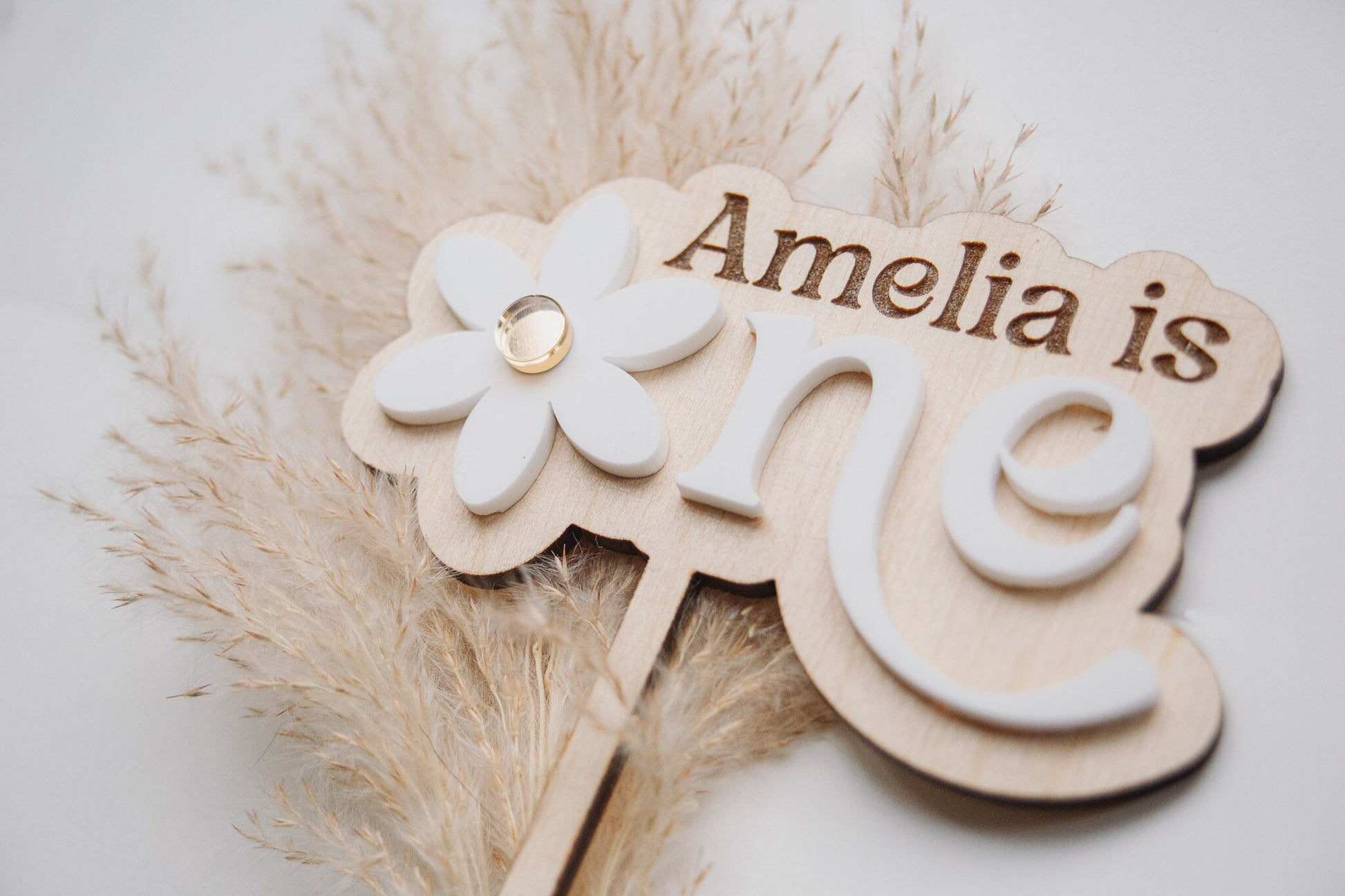 3D Acrylic Daisy Custom Name Cake Topper | Boho First Birthday Party | Personalized Name, First Birthday, 1st birthday Double Layered topper