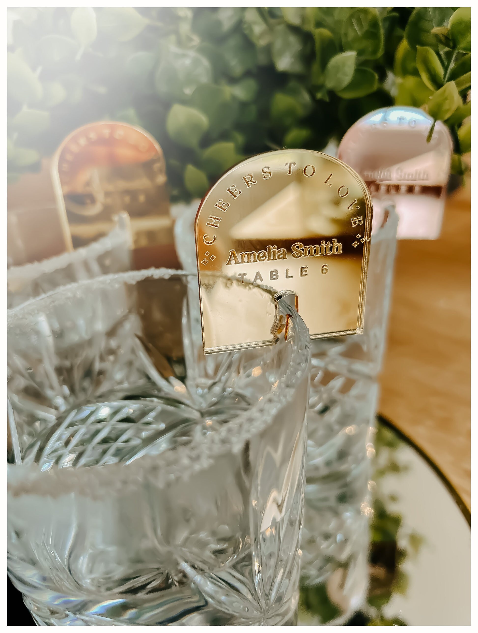 Glass Markers | Party Drinks Charms | Personalised Cocktail Charms | Engraved Mirror Name Place | Wedding Wine Charms | Arch Acrylic charm