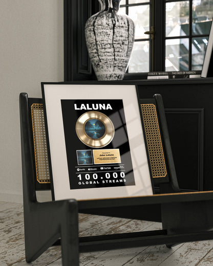 Custom Gold Vinyl Record Frame ,Award Plaque , streaming Goal Gift , Recognition Award , Award for Musicians, Singers, Artists, Producers