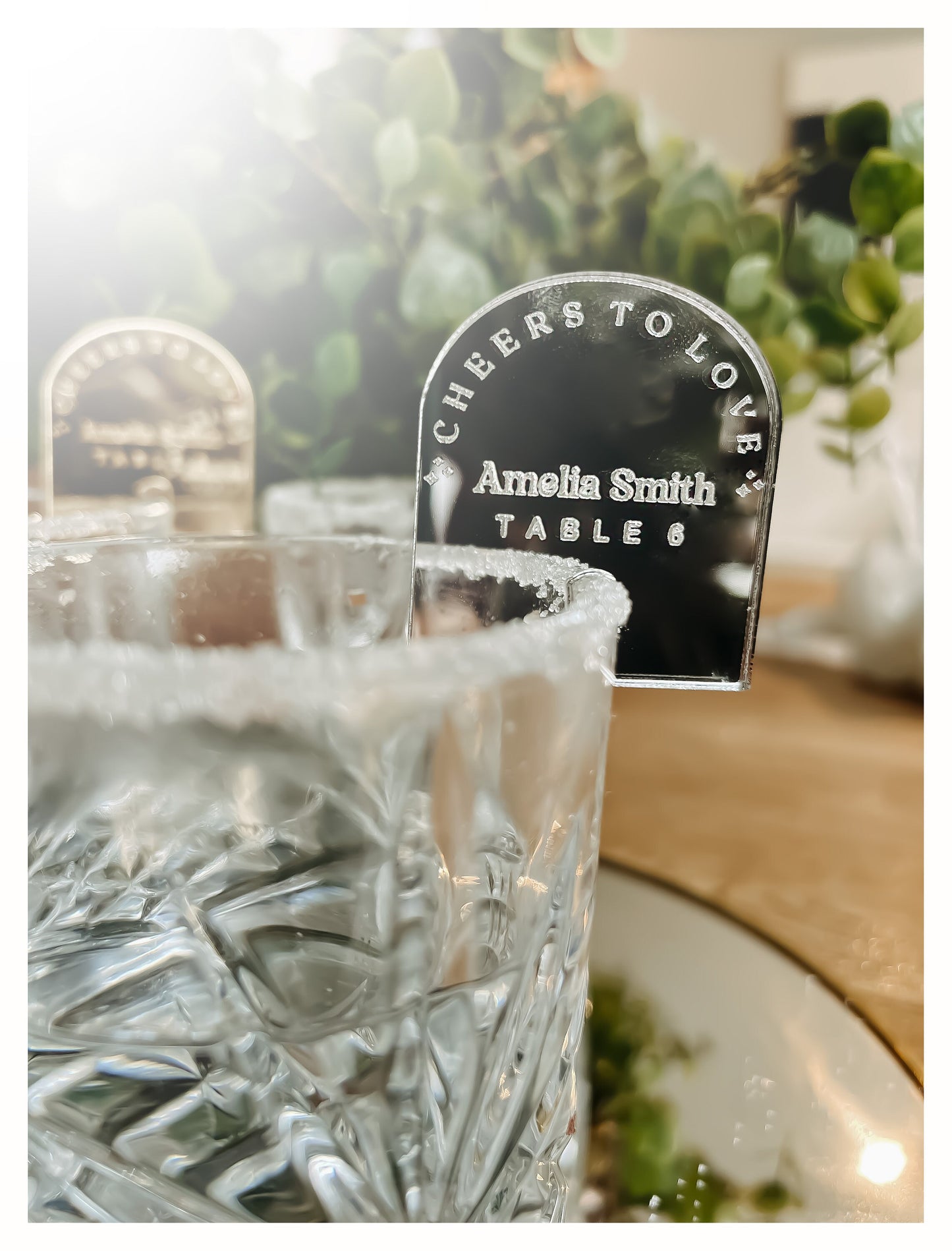 Glass Markers | Party Drinks Charms | Personalised Cocktail Charms | Engraved Mirror Name Place | Wedding Wine Charms | Arch Acrylic charm
