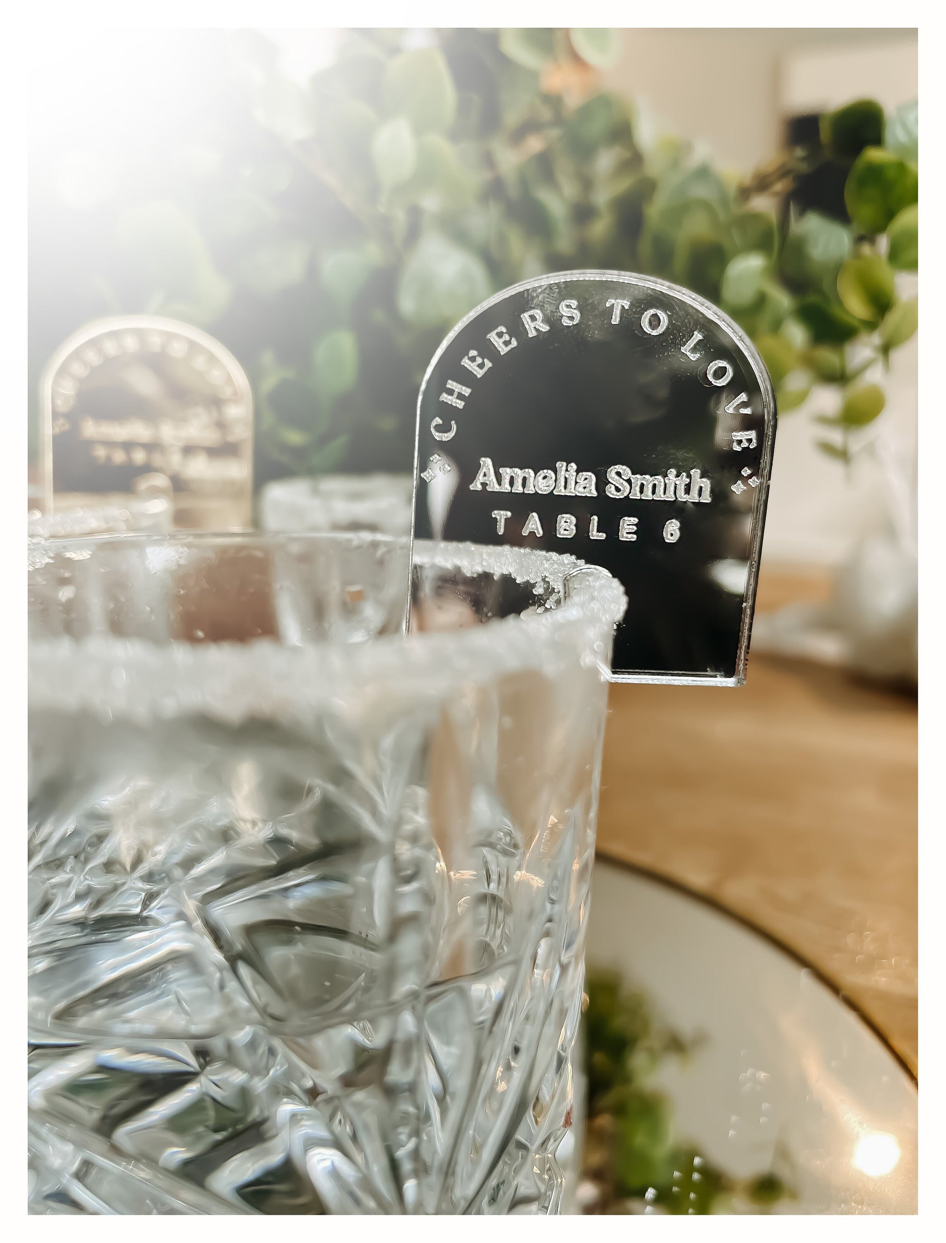 Glass Markers | Party Drinks Charms | Personalised Cocktail Charms | Engraved Mirror Name Place | Wedding Wine Charms | Arch Acrylic charm